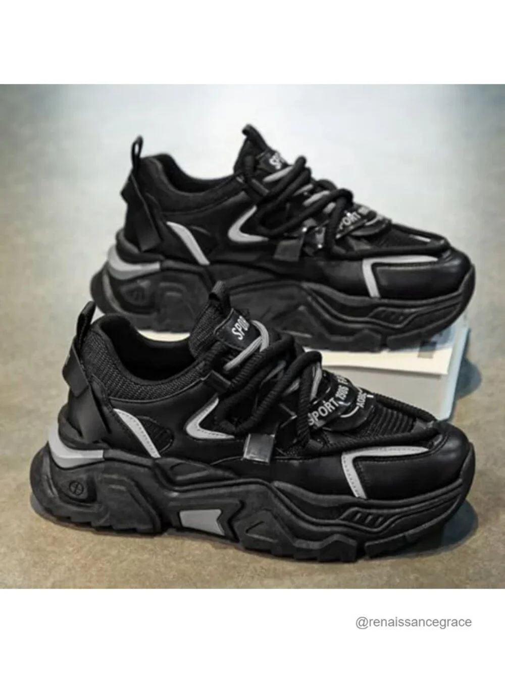 Men's Chunky Platform Sneakers Lace-Up Non-Slip Casual Athletic Shoes